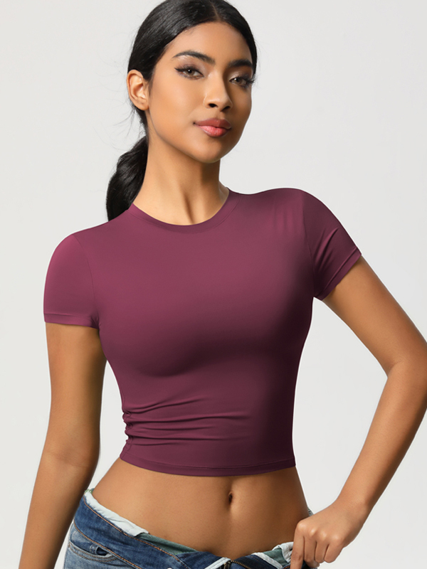 Casual Slim-Fit Gym Short Cropped Short-Sleeve Top