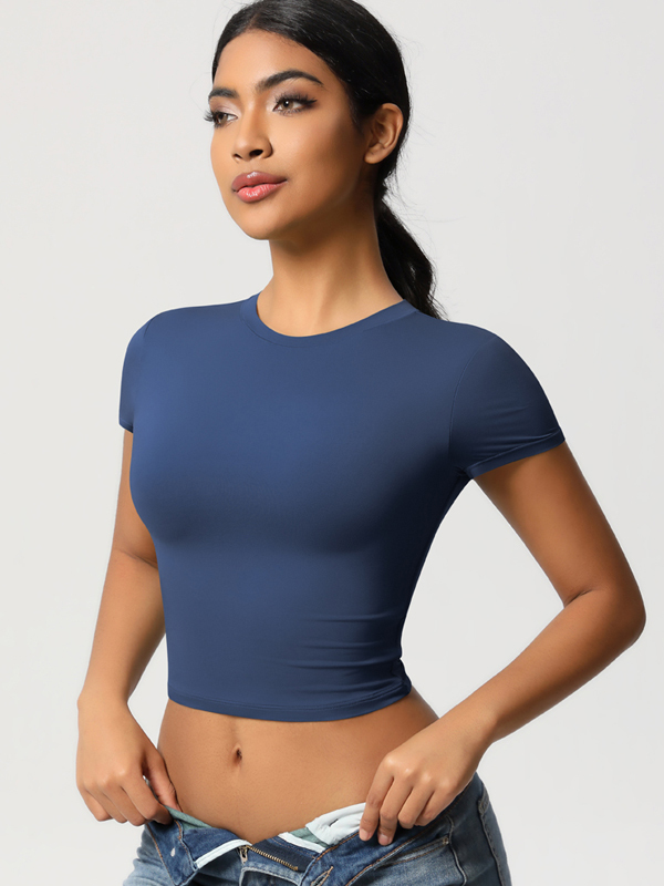 Casual Slim-Fit Gym Short Cropped Short-Sleeve Top