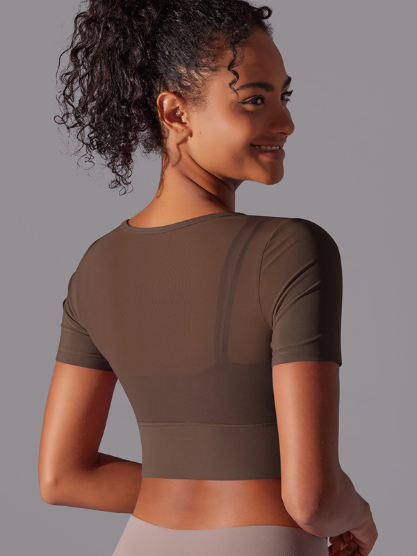 Spliced Mesh Sexy Double-Layer Short-Sleeve Top