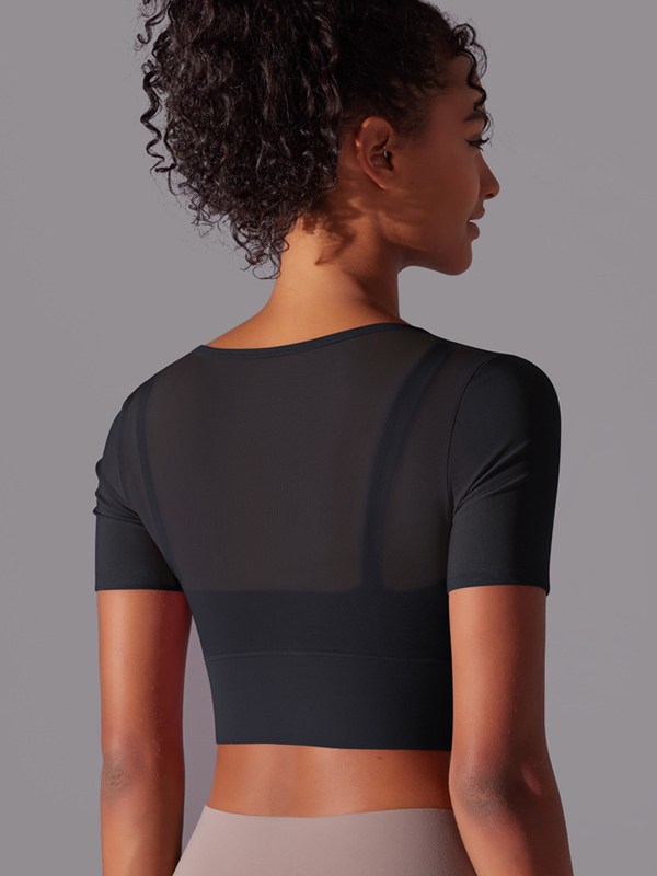 Spliced Mesh Sexy Double-Layer Short-Sleeve Top