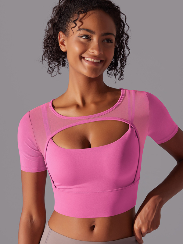 Spliced Mesh Sexy Double-Layer Short-Sleeve Top