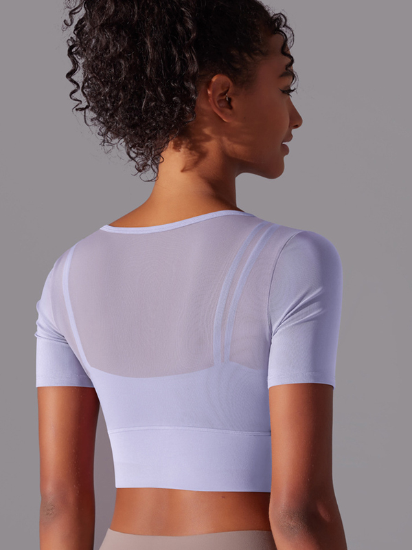 Spliced Mesh Sexy Double-Layer Short-Sleeve Top