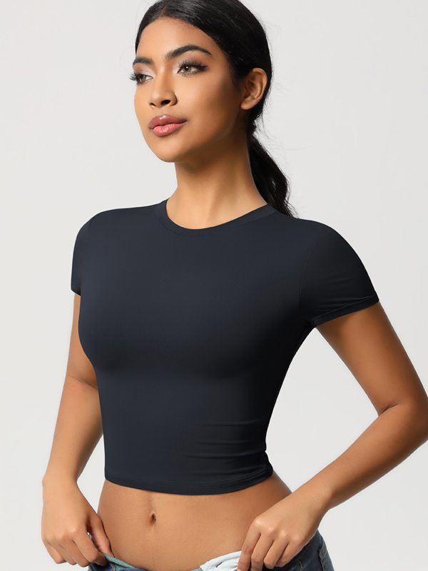 Casual Slim-Fit Gym Short Cropped Short-Sleeve Top