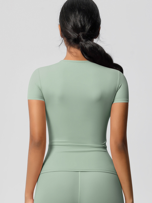 Flexvibe Double-Sided Brushed Yoga Top - High Elastic Slim Fit Breathable Short Sleeve