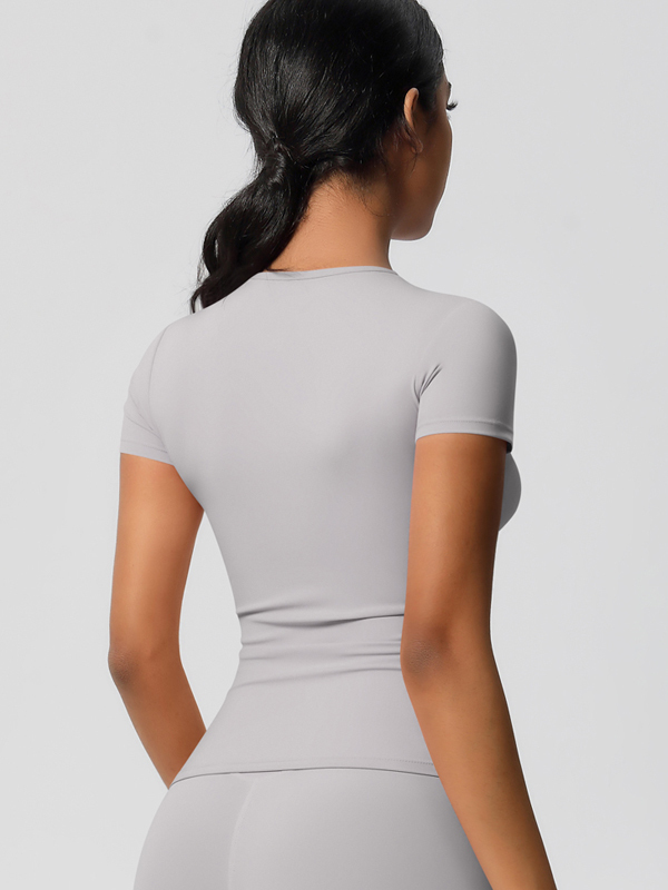Flexvibe Double-Sided Brushed Yoga Top - High Elastic Slim Fit Breathable Short Sleeve