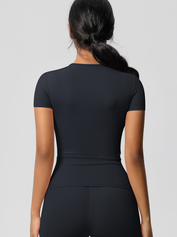 Flexvibe Double-Sided Brushed Yoga Top - High Elastic Slim Fit Breathable Short Sleeve