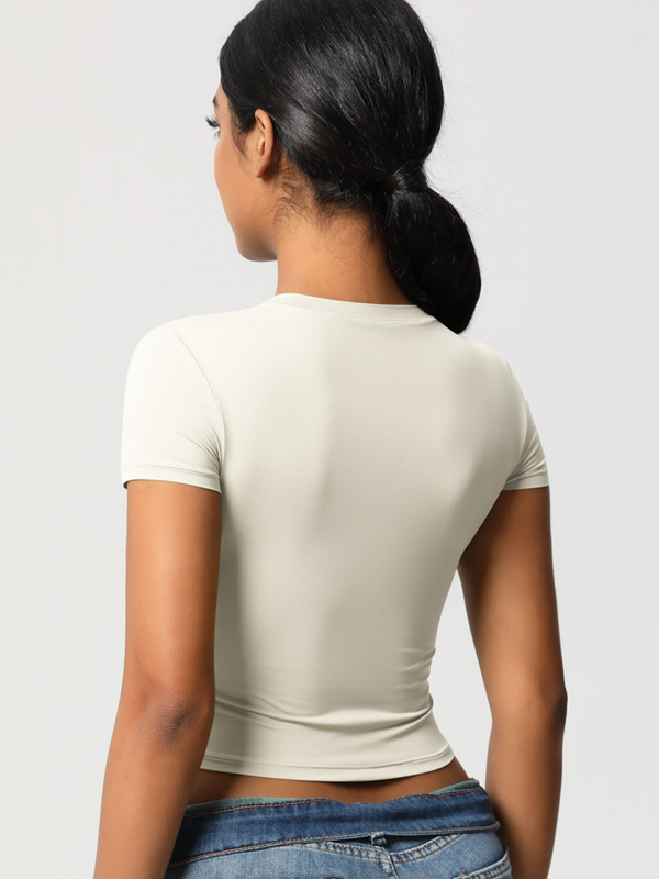 Casual Slim-Fit Gym Short Cropped Short-Sleeve Top