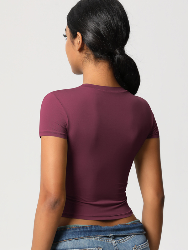 Casual Slim-Fit Gym Short Cropped Short-Sleeve Top