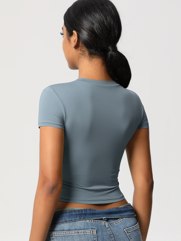 Casual Slim-Fit Gym Short Cropped Short-Sleeve Top