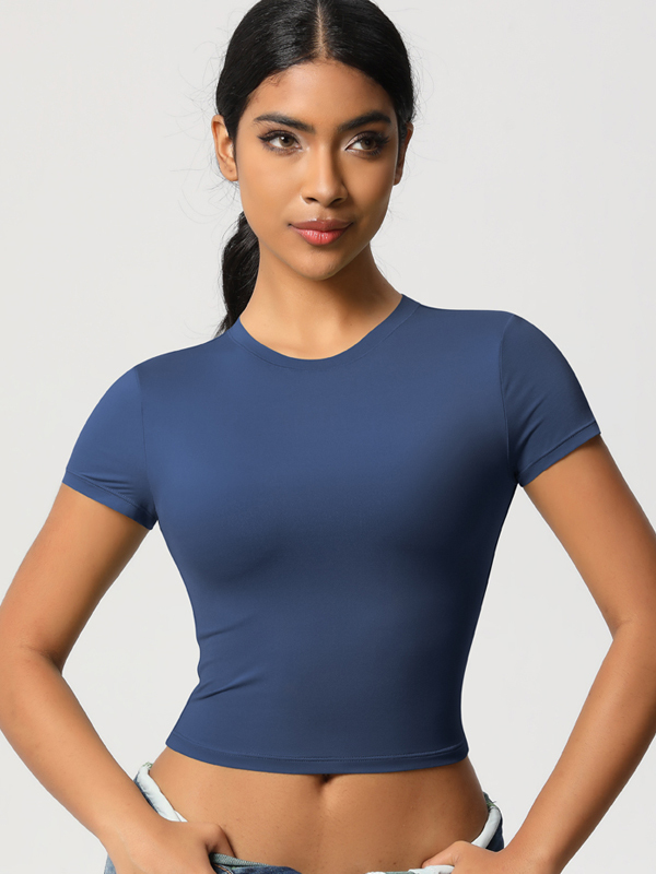 Casual Slim-Fit Gym Short Cropped Short-Sleeve Top