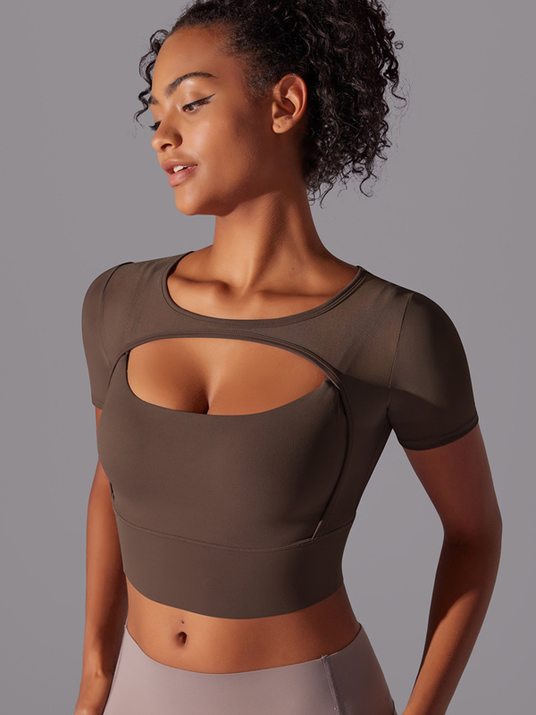Spliced Mesh Sexy Double-Layer Short-Sleeve Top