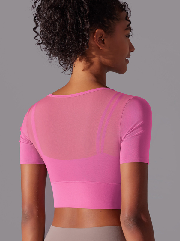 Spliced Mesh Sexy Double-Layer Short-Sleeve Top