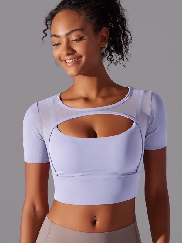 Spliced Mesh Sexy Double-Layer Short-Sleeve Top