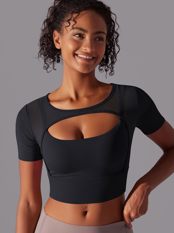 Spliced Mesh Sexy Double-Layer Short-Sleeve Top