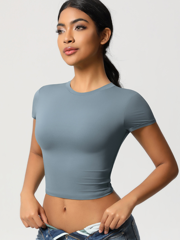 Casual Slim-Fit Gym Short Cropped Short-Sleeve Top