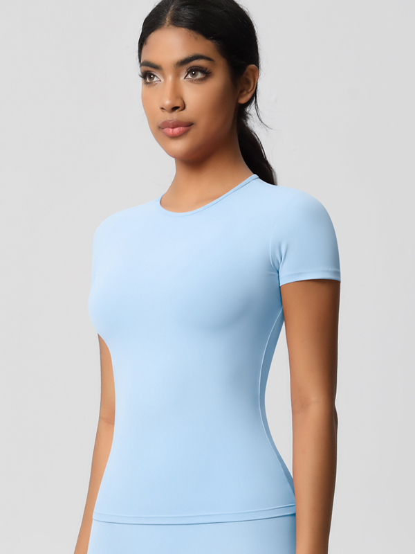 Flexvibe Double-Sided Brushed Yoga Top - High Elastic Slim Fit Breathable Short Sleeve