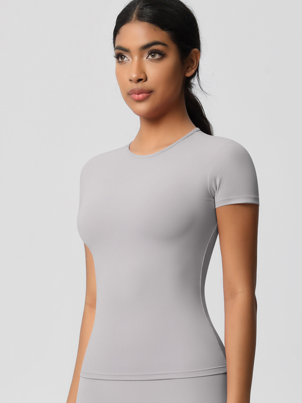 Flexvibe Double-Sided Brushed Yoga Top - High Elastic Slim Fit Breathable Short Sleeve