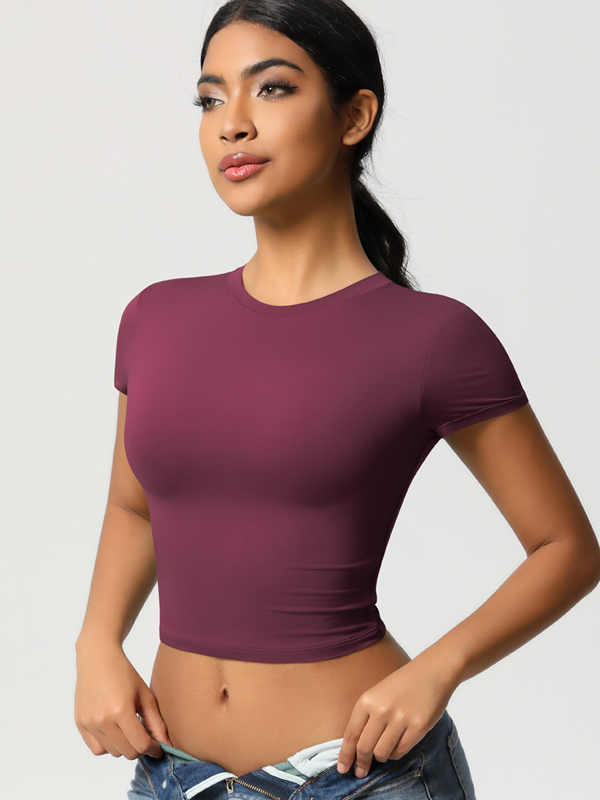 Casual Slim-Fit Gym Short Cropped Short-Sleeve Top