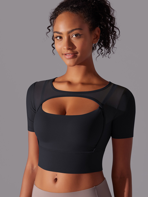 Spliced Mesh Sexy Double-Layer Short-Sleeve Top
