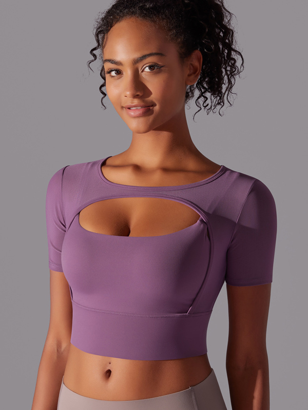 Spliced Mesh Sexy Double-Layer Short-Sleeve Top