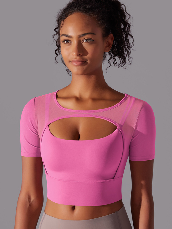 Spliced Mesh Sexy Double-Layer Short-Sleeve Top