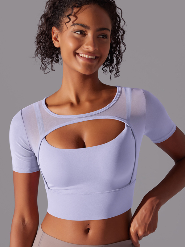 Spliced Mesh Sexy Double-Layer Short-Sleeve Top