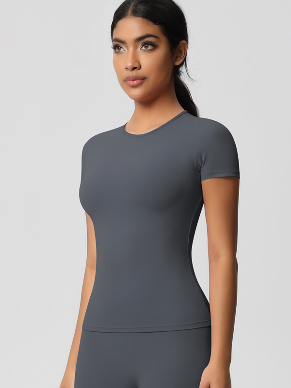 Flexvibe Double-Sided Brushed Yoga Top - High Elastic Slim Fit Breathable Short Sleeve