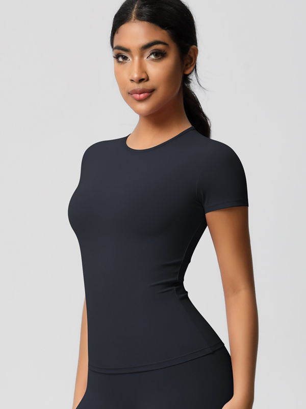 Flexvibe Double-Sided Brushed Yoga Top - High Elastic Slim Fit Breathable Short Sleeve