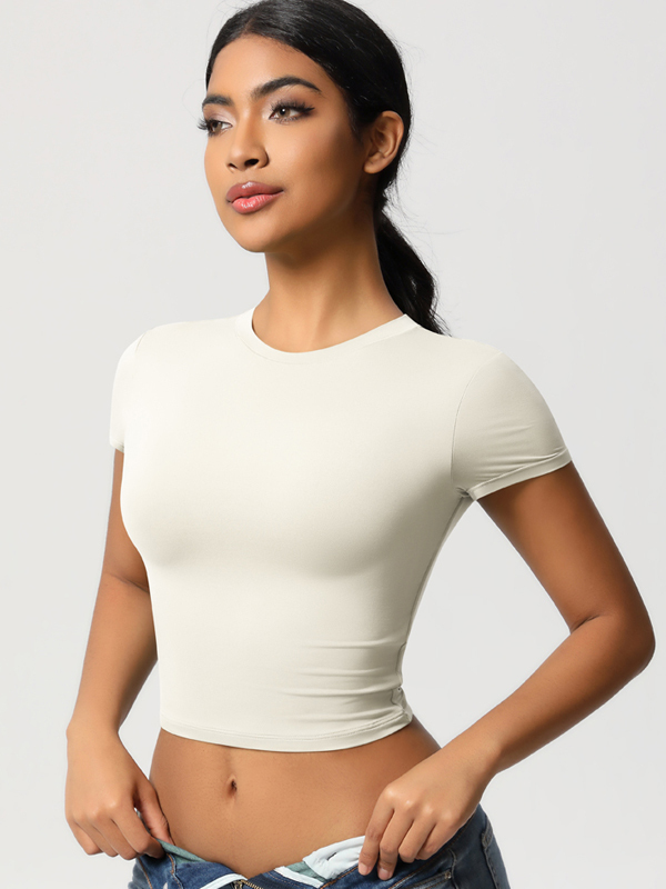 Casual Slim-Fit Gym Short Cropped Short-Sleeve Top