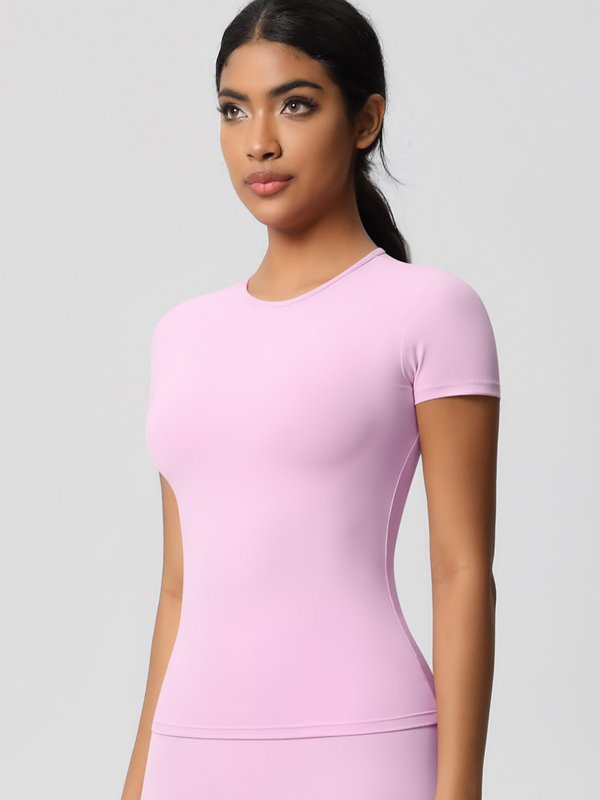 Flexvibe Double-Sided Brushed Yoga Top - High Elastic Slim Fit Breathable Short Sleeve