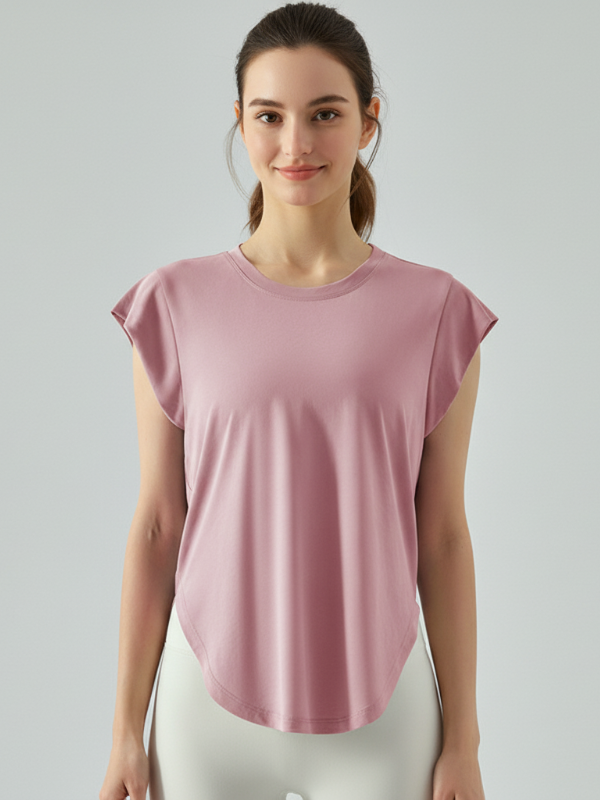 Shoulder-Covering Loose-Fit Gym Short-Sleeve Top