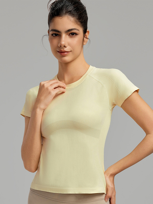Flexvibe Waist-Cinching Round-Neck Sports Short-Sleeve Top