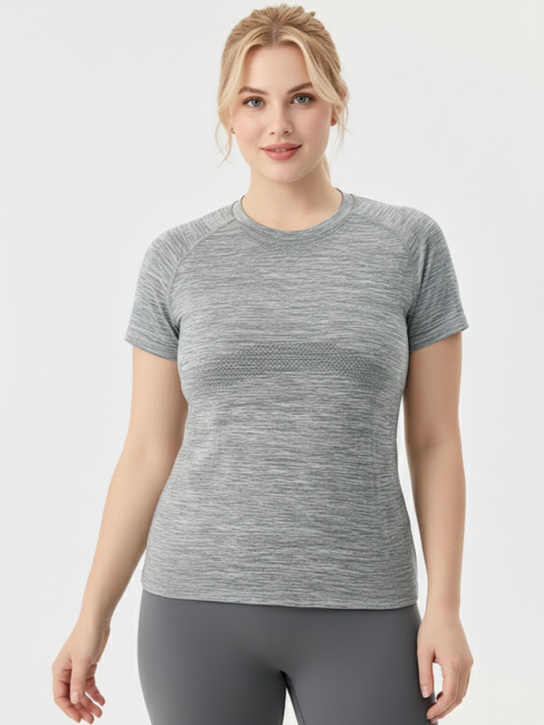 Flexvibe Waist-Cinching Round-Neck Sports Short-Sleeve Top