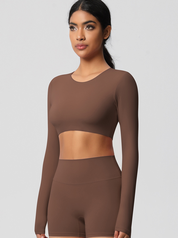 Tight-Fitting Solid-Color Long-Sleeve Activewear