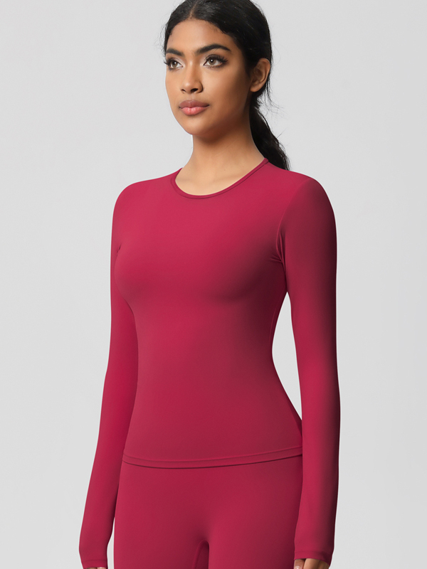 Tight-Fitting Breathable Solid-Color Long-Sleeve Activewear