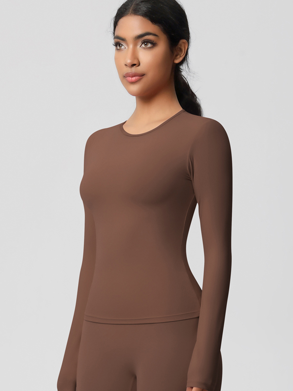 Flexvibe Double-Sided Brushed Sports Top - Tight Fit Moisture-Wicking Solid Color Long Sleeve
