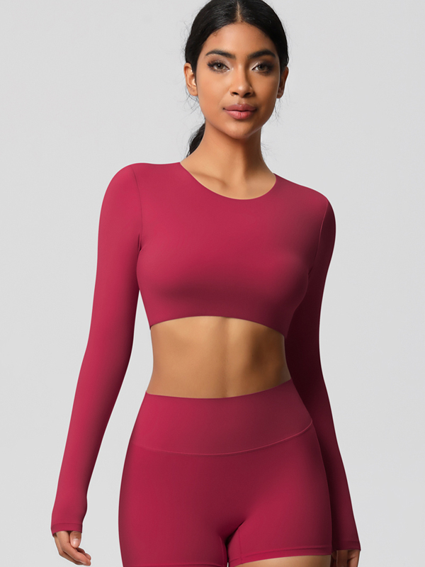 Tight-Fitting Solid-Color Long-Sleeve Activewear