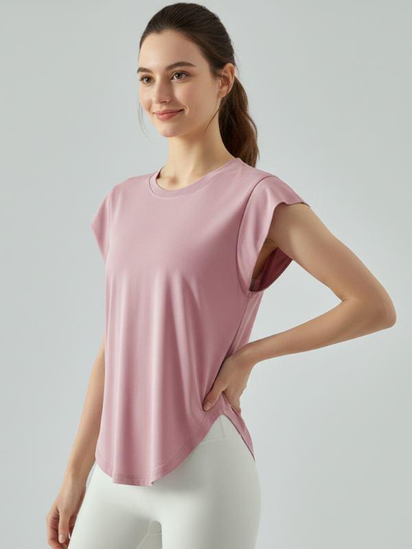 Shoulder-Covering Loose-Fit Gym Short-Sleeve Top