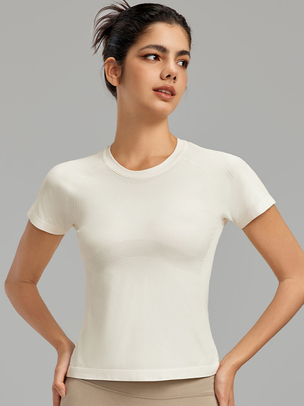 Flexvibe Waist-Cinching Round-Neck Sports Short-Sleeve Top