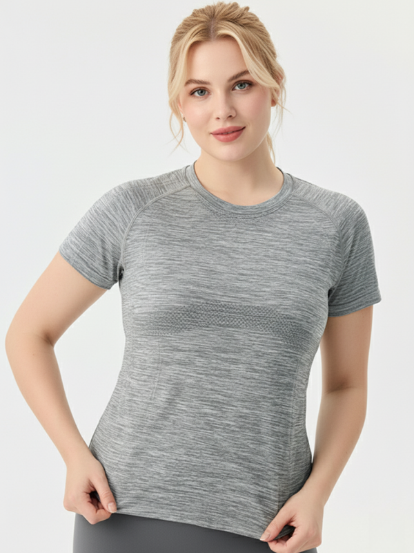 Flexvibe Waist-Cinching Round-Neck Sports Short-Sleeve Top