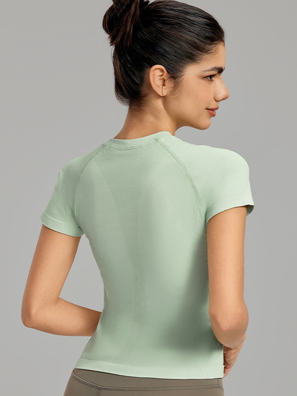 Flexvibe Waist-Cinching Round-Neck Sports Short-Sleeve Top