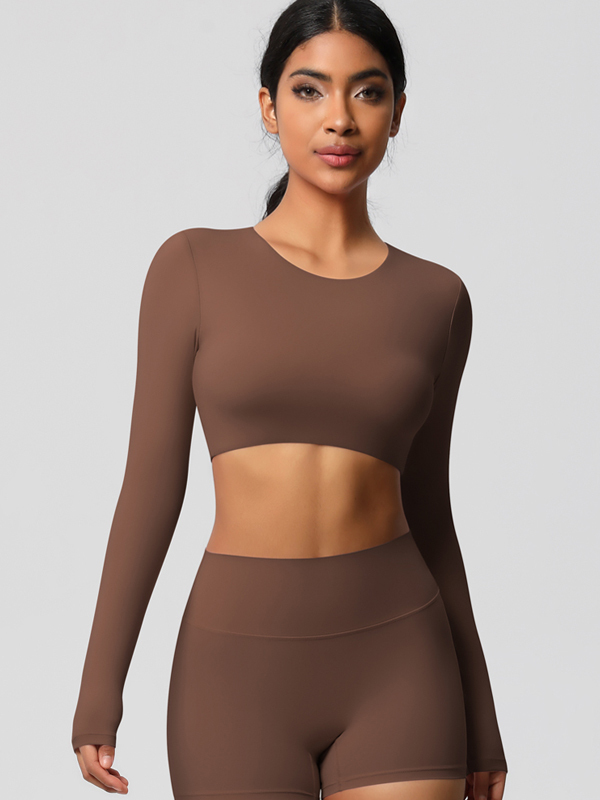 Tight-Fitting Solid-Color Long-Sleeve Activewear