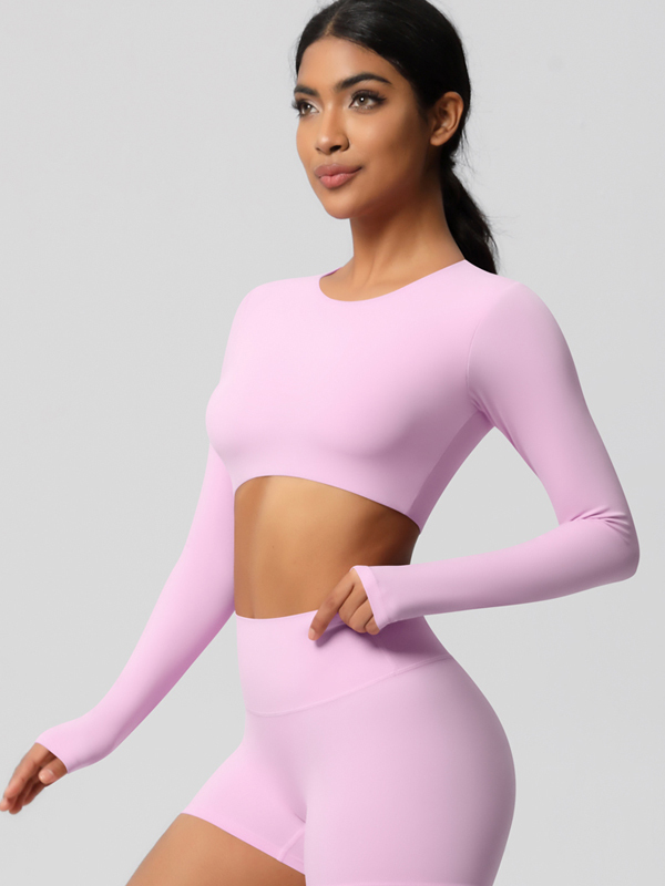 Tight-Fitting Solid-Color Long-Sleeve Activewear