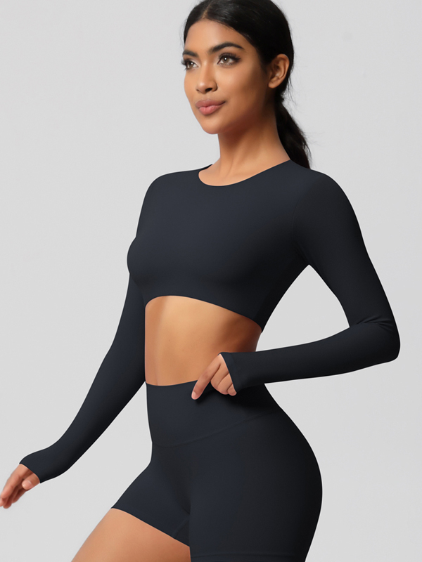Tight-Fitting Solid-Color Long-Sleeve Activewear