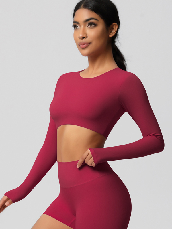 Tight-Fitting Solid-Color Long-Sleeve Activewear