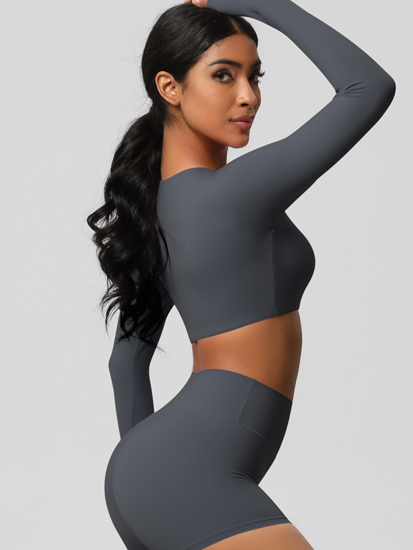 Tight-Fitting Solid-Color Long-Sleeve Activewear