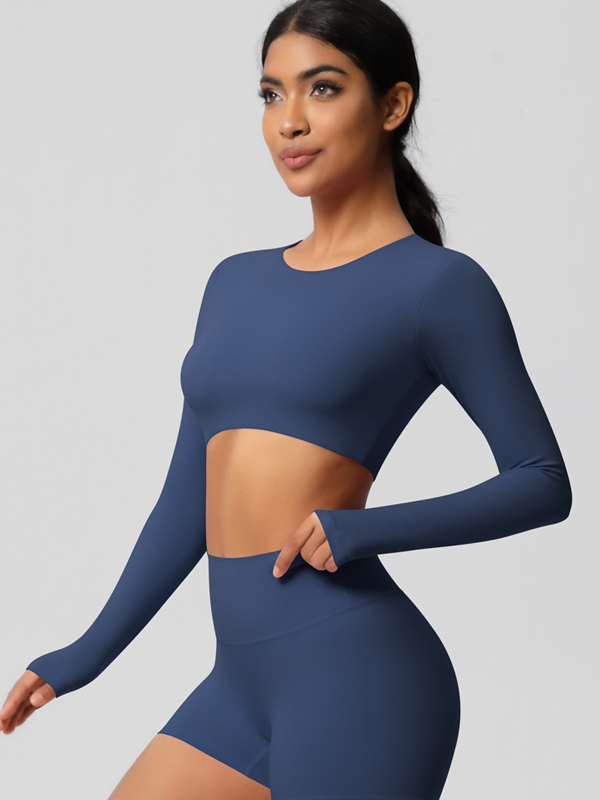 Tight-Fitting Solid-Color Long-Sleeve Activewear
