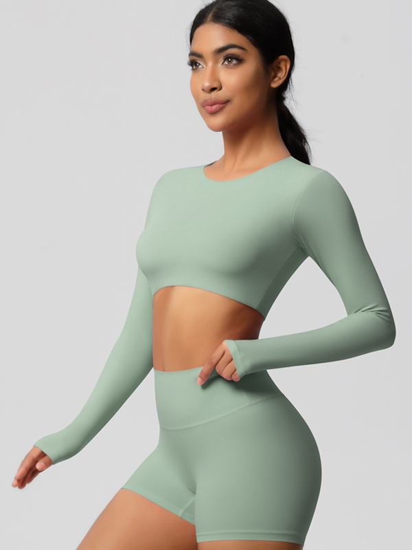 Tight-Fitting Solid-Color Long-Sleeve Activewear