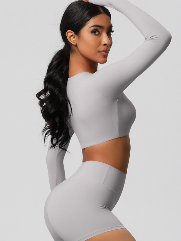 Tight-Fitting Solid-Color Long-Sleeve Activewear
