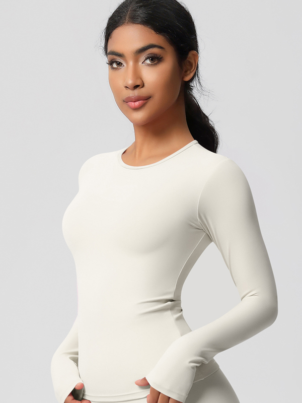 Tight-Fitting Breathable Solid-Color Long-Sleeve Activewear